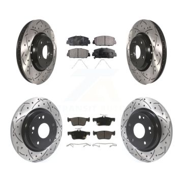 Front Rear Coated Drilled Slotted Disc Brake Rotors Semi-Metallic Pad Kit For Honda Civic KDF-100680