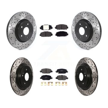 Front Rear Coated Drilled Slotted Disc Brake Rotor & Semi-Metallic Pad Kit For Honda CR-V KDF-100684