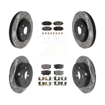 Front Rear Coated Drilled Slotted Disc Brake Rotor Semi-Metallic Pad Kit For Toyota Camry KDF-100686