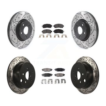 Front Rear Coated Drilled Slot Disc Brake Rotors Semi-Metallic Pad Kit For Subaru Impreza KDF-100689
