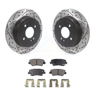 Rear Coated Drilled Slot Disc Brake Rotor & Semi-Metallic Pad Kit For 2011 Hyundai Accent KDF-100702