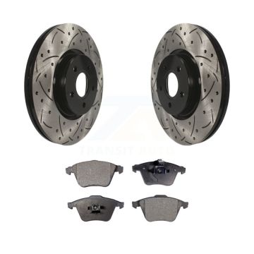 Front Coated Drilled Slotted Disc Brake Rotor Semi-Metallic Pad Kit For Volvo S40 V50 C70 KDF-100715