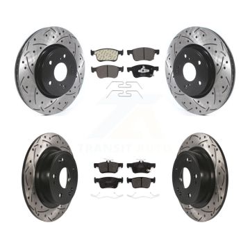 Front Rear Coated Drilled Slotted Disc Brake Rotor Semi-Metallic Pad Kit For Honda Accord KDF-100726