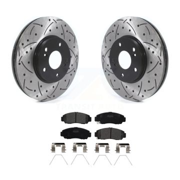 Front Coated Drill Slot Disc Brake Rotor Semi-Metallic Pad Kit For Honda Accord Acura TSX KDF-100743