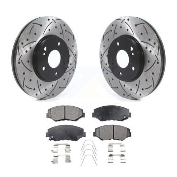 Front Coated Drilled Slot Disc Brake Rotor & Semi-Metallic Pad Kit For Honda Pilot Accord KDF-100747