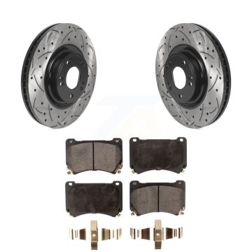 Front Coated Drilled Slotted Disc Brake Rotor & Semi-Metallic Pad Kit For Hyundai Genesis KDF-100761