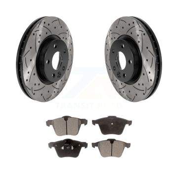 Front Coated Drilled Slotted Disc Brake Rotors And Semi-Metallic Pads Kit For Volvo V70 KDF-100763