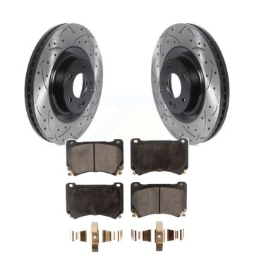 Front Coated Drill Slot Disc Brake Rotors Semi-Metallic Pad Kit For Hyundai Genesis Equus KDF-100766
