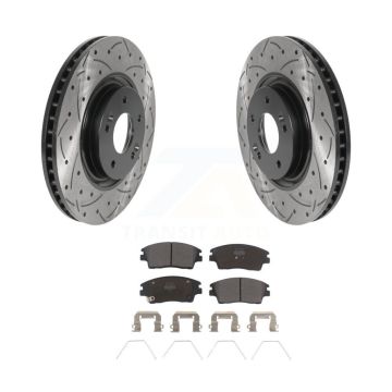 Front Drilled Slot Brake Rotors Semi-Metallic Pad Kit For 17-22 Kia Sportage Turbocharged KDF-100771