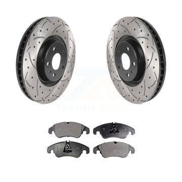 Front Coated Drilled Slotted Disc Brake Rotors And Semi-Metallic Pads Kit For Audi A6 KDF-100773