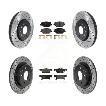 Front Rear Coated Drilled Slot Disc Brake Rotors Semi-Metallic Pad Kit For Buick Envision KDF-100792