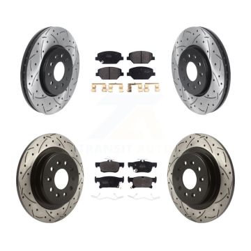 Front Rear Coated Drilled Slot Disc Brake Rotors Semi-Metallic Pad Kit For Buick Envision KDF-100793