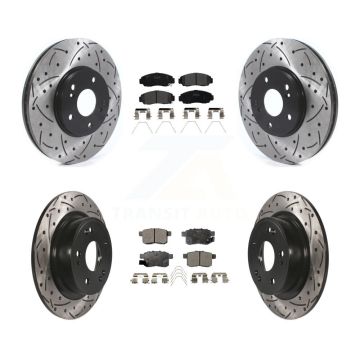 Front Rear Drilled Slot Disc Brake Rotor Semi-Metallic Pad Kit For Honda Accord Acura TSX KDF-100802