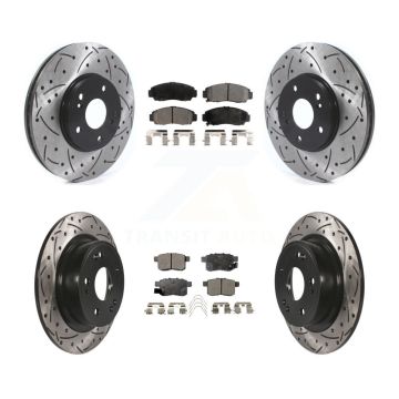 Front Rear Drilled Slot Disc Brake Rotor Semi-Metallic Pad Kit For Honda Accord Acura TSX KDF-100803