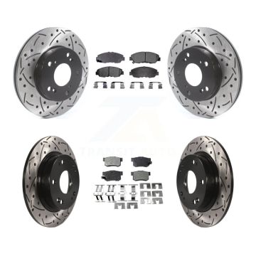 Front Rear Coated Drilled Slotted Disc Brake Rotors Semi-Metallic Pad Kit For Honda Civic KDF-100804
