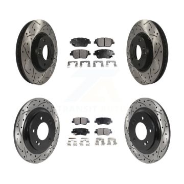 Front Rear Coated Drilled Slotted Disc Brake Rotor & Semi-Metallic Pad Kit For Kia Optima KDF-100814