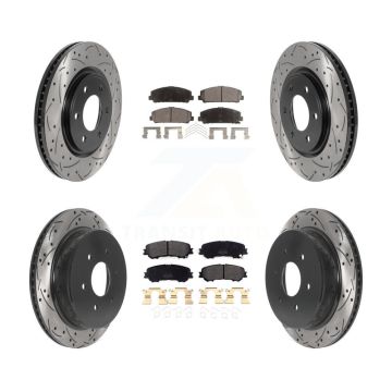 Front Rear Drilled Slot Disc Brake Rotor Semi-Metallic Pad Kit For 2017-2023 Nissan TITAN KDF-100822