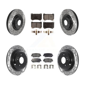 Front Rear Drilled Slot Disc Brake Rotor & Semi-Metallic Pad Kit For Hyundai Genesis 4.6L KDF-100826
