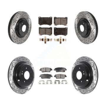 Front Rear Coated Drilled Slot Disc Brake Rotor Semi-Metallic Pad Kit For Hyundai Genesis KDF-100827