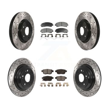 Front Rear Coat Drill Slot Disc Brake Rotors Semi-Metallic Pad Kit For 2009-2014 Acura TL KDF-100833