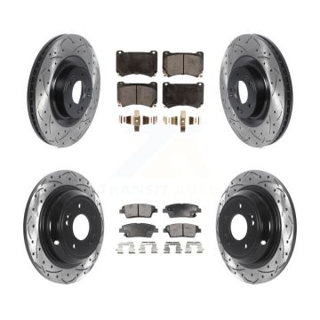 Front Rear Drilled Slot Brake Rotors Semi-Metallic Pad Kit For 12-14 Hyundai Genesis 5.0L KDF-100834