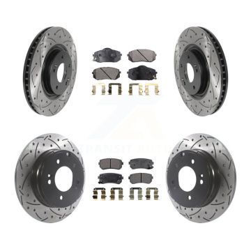 Front Rear Drilled Slot Brake Rotors Semi-Metallic Pad Kit For Hyundai Tucson Kia Cadenza KDF-100838