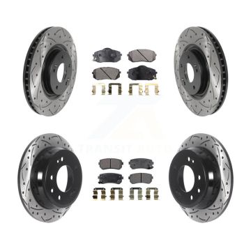 Front Rear Coated Drilled Slot Disc Brake Rotors Semi-Metallic Pad Kit For Hyundai Tucson KDF-100839