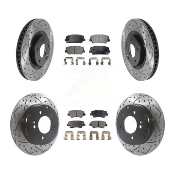 Front Rear Coated Drilled Slot Disc Brake Rotor Semi-Metallic Pad Kit For Kia Optima 2.0L KDF-100841
