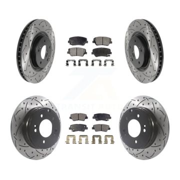 Front Rear Coated Drilled Slot Disc Brake Rotor & Semi-Metallic Pad Kit For Hyundai Azera KDF-100843