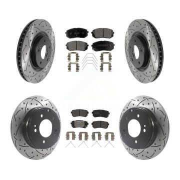 Front Rear Coated Drilled Slotted Disc Brake Rotor & Semi-Metallic Pad Kit For Kia Optima KDF-100846