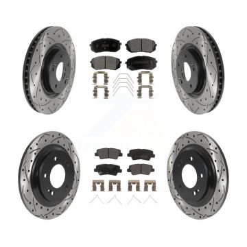 Front Rear Coated Drilled Slotted Disc Brake Rotor & Semi-Metallic Pad Kit For Kia Optima KDF-100848