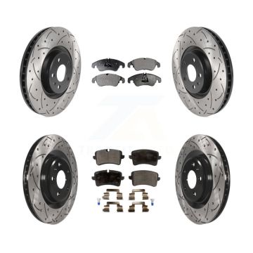 Front Rear Coated Drilled Slotted Disc Brake Rotors And Semi-Metallic Pad Kit For Audi A6 KDF-100849