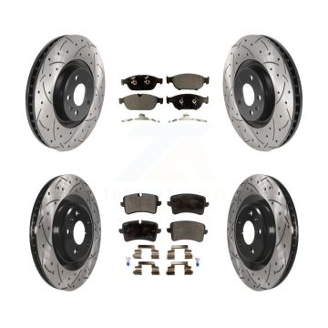 Front Rear Coat Drill Slot Disc Brake Rotors Semi-Metallic Pad Kit For Audi A6 Quattro A7 KDF-100850