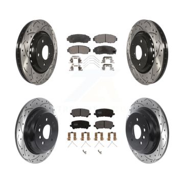 Front Rear Drill Slot Disc Brake Rotor Semi-Metallic Pad Kit For 2019-2024 Honda Passport KDF-100857
