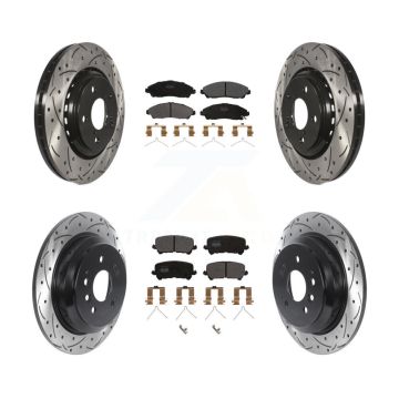 Front Rear Drilled Slot Disc Brake Rotors Semi-Metallic Pad Kit For Honda Pilot Ridgeline KDF-100858