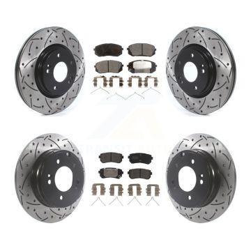 Front Rear Coated Drilled Slotted Disc Brake Rotor & Semi-Metallic Pad Kit For Kia Optima KDF-100864