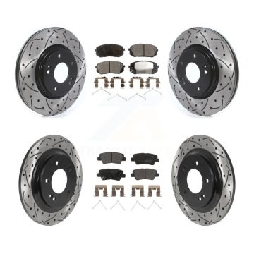 Front Rear Coated Drilled Slotted Disc Brake Rotor & Semi-Metallic Pad Kit For Kia Optima KDF-100865