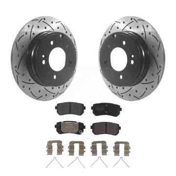 Rear Coat Drill Slot Disc Brake Rotor Semi-Metallic Pad Kit For Hyundai Sonata Kia Optima KDF-100896