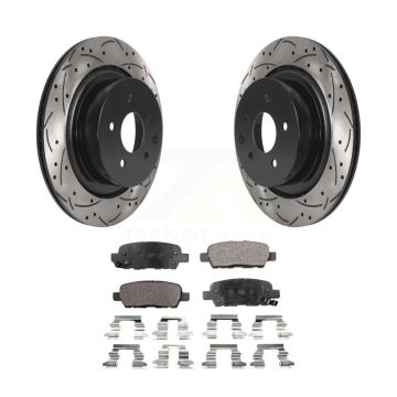 Rear Coated Drilled Slotted Disc Brake Rotor & Semi-Metallic Pad Kit For INFINITI G35 Q60 KDF-100898