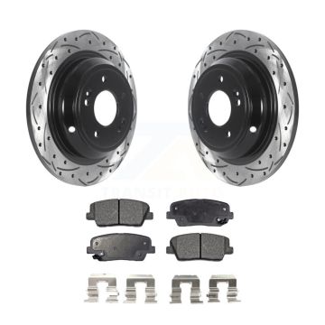 Rear Coated Drilled Slotted Disc Brake Rotors & Semi-Metallic Pad Kit For Hyundai Genesis KDF-100902