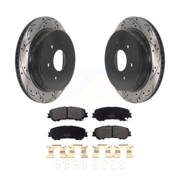 Rear Coated Drill Slot Disc Brake Rotors Semi-Metallic Pad Kit For 2017-2023 Nissan TITAN KDF-100927