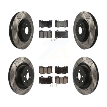 Front Rear Drilled Slot Brake Rotors Semi-Metallic Pad Kit For 2009-2013 INFINITI G37 RWD KDF-100960