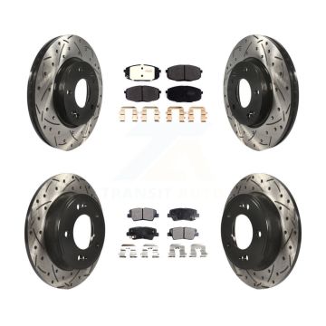 Front Rear Coat Drill Slot Disc Brake Rotors Semi-Metallic Pad Kit For 2014-2016 Kia Soul KDF-100968