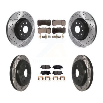 Front Rear Coated Drilled Slotted Disc Brake Rotor Semi-Metallic Pad Kit For Cadillac CTS KDF-100973
