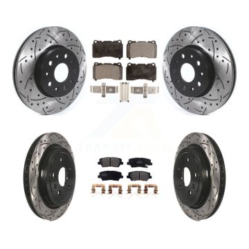 Front Rear Coated Drilled Slotted Disc Brake Rotor Semi-Metallic Pad Kit For Cadillac CTS KDF-100975