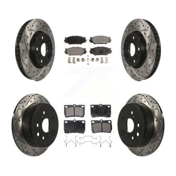 Front Rear Coated Drilled Slotted Disc Brake Rotors Semi-Metallic Pad Kit For Lexus IS250 KDF-100982