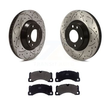 Front Coated Drilled Slotted Disc Brake Rotor & Semi-Metallic Pad Kit For Porsche Cayenne KDF-100999