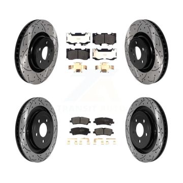 Front Rear Coated Drilled Slotted Disc Brake Rotor Semi-Metallic Pad Kit For Ford Mustang KDF-101019