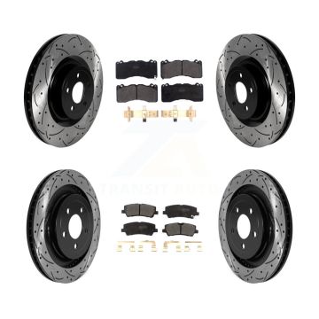 Front Rear Coated Drilled Slotted Disc Brake Rotor Semi-Metallic Pad Kit For Ford Mustang KDF-101021