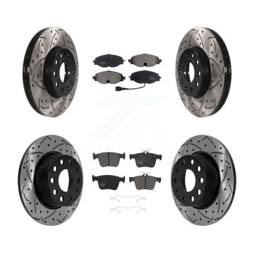 Front Rear Drilled Slot Disc Brake Rotors Semi-Metallic Pad Kit For Volkswagen Jetta Taos KDF-101026